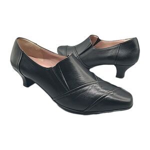 BeautiFeel NEW  pumps Black Leather Pleated Kitten Heel Women US 9.5/ 40